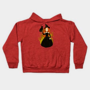 Cute witch with a black cat Kids Hoodie